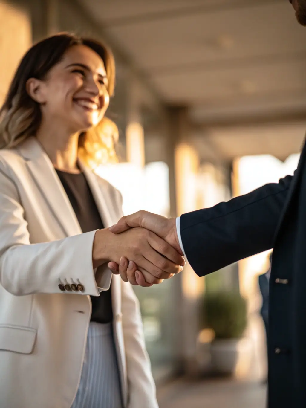 A handshake between a government official and a business executive, symbolizing successful public-private cooperation. The image should convey trust and mutual benefit.