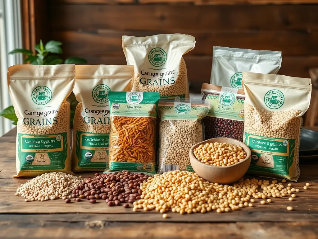 A vibrant photograph showcasing a diverse array of grains and pulses in burlap sacks, symbolizing Thunder Trade Enterprises' involvement in food and agricultural product trading. The image should convey abundance and quality.