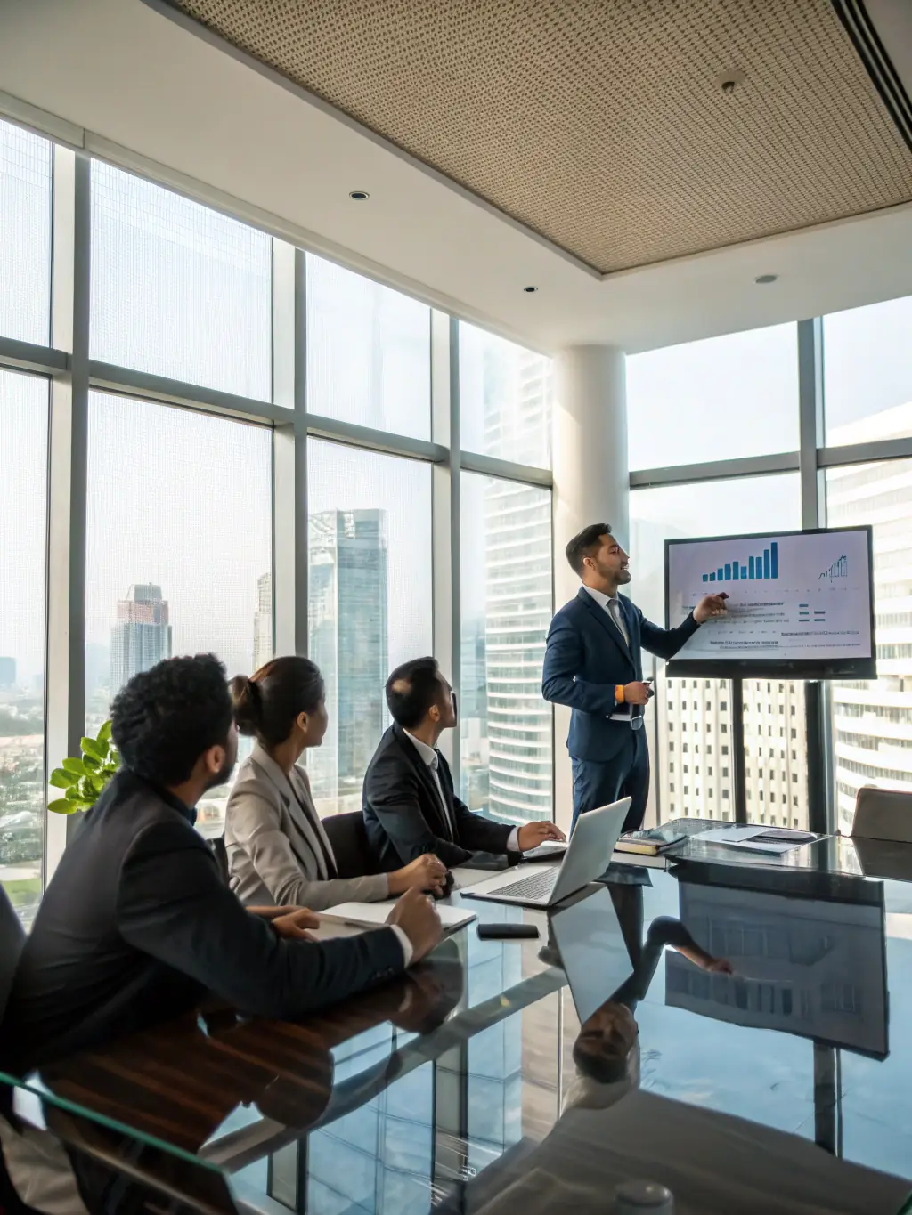 A formal meeting between Thunder Trade Enterprises consultants and government officials, discussing international trade policies and cooperation agreements, highlighting TTE's work with public sector entities.