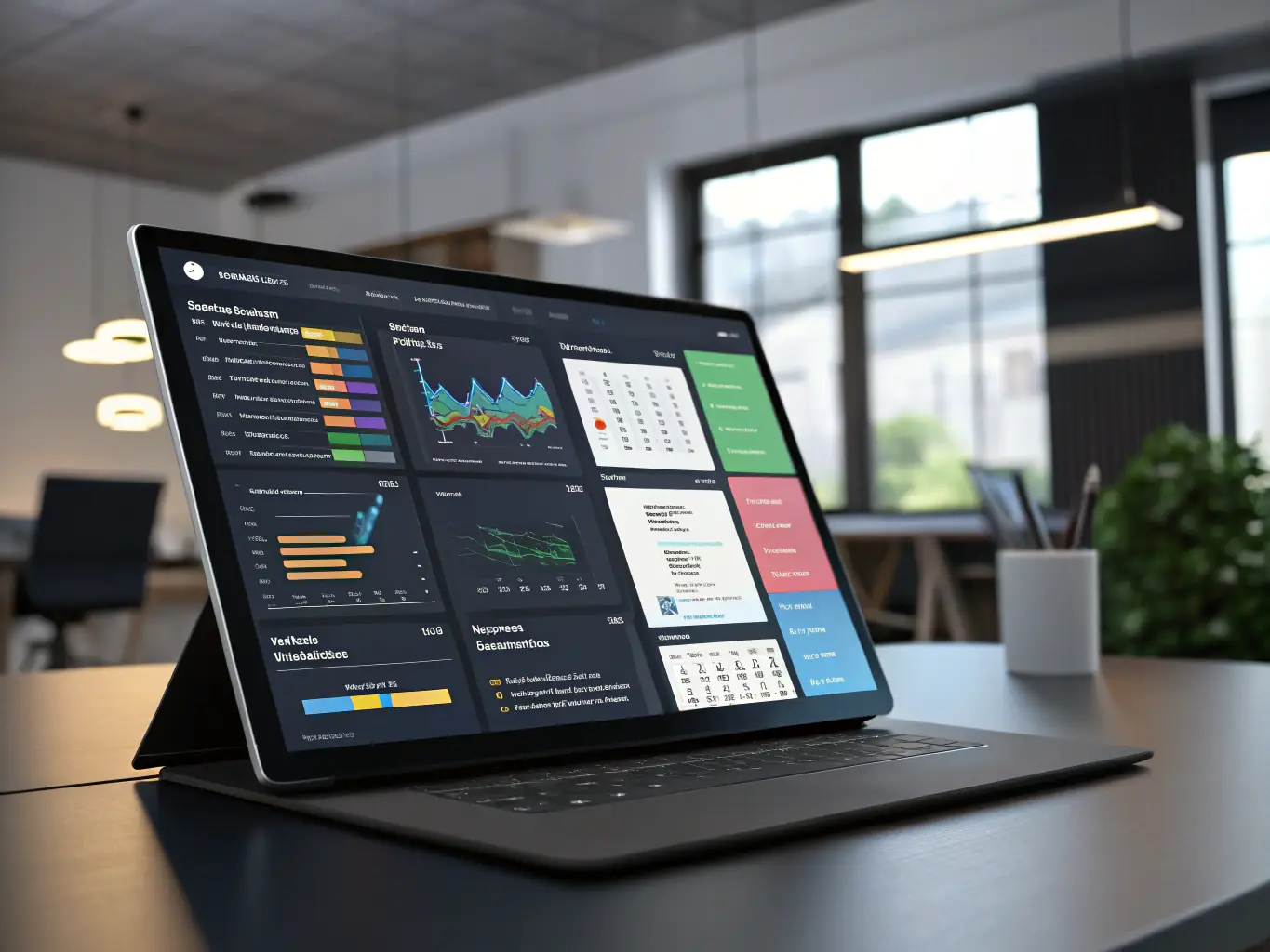 A project management dashboard showing the progress of a strategic plan being executed by Thunder Trade Enterprises.