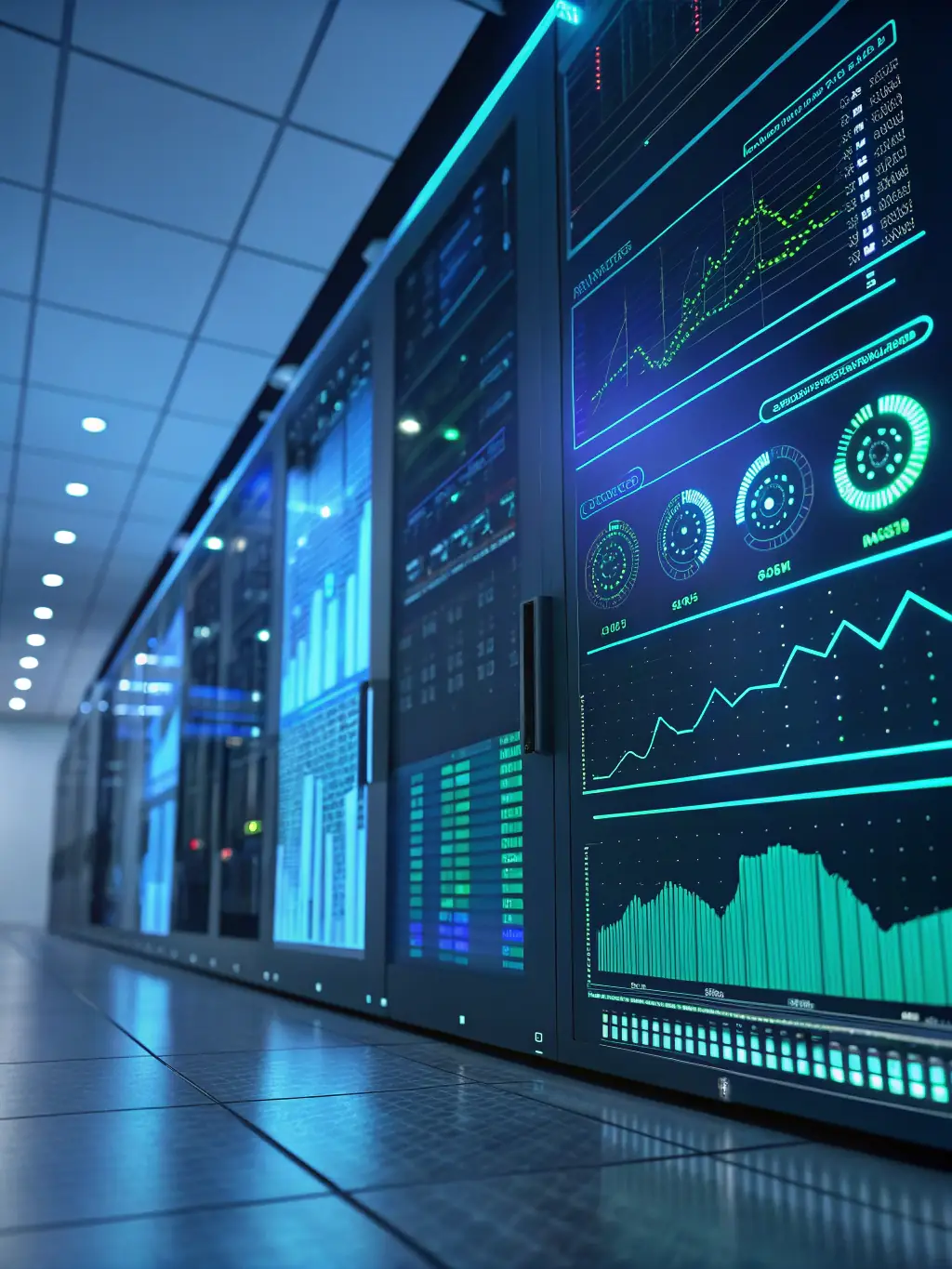 A digital interface showing data analytics and product development roadmaps, illustrating digital transformation and product strategy. The image should convey innovation and technological advancement.